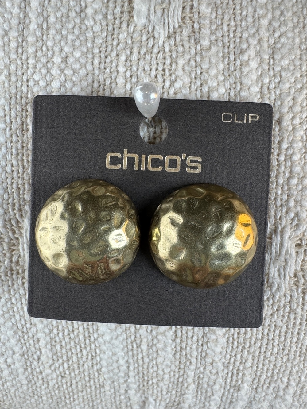 0666-Chico's Gold Hammered Clip-On Earrings